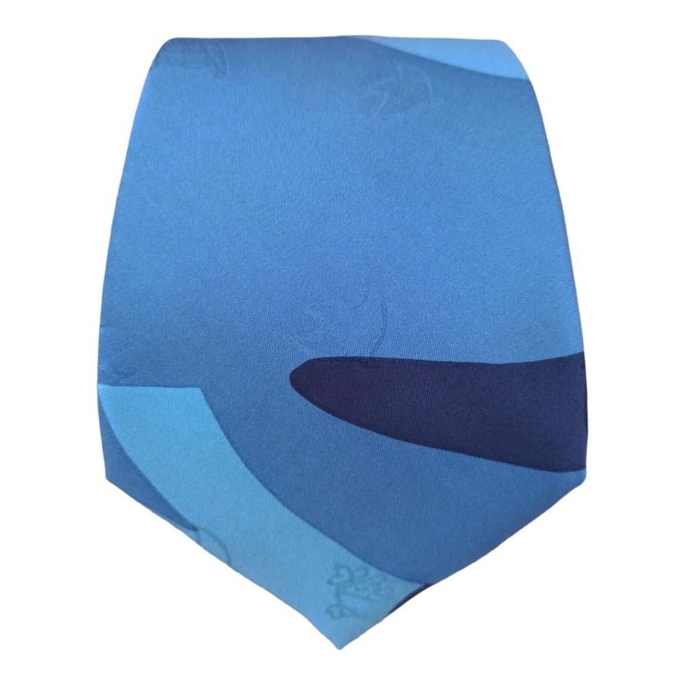 LANVIN Blue Art Silk Tie FRANCE 58"/ 3.8" EC